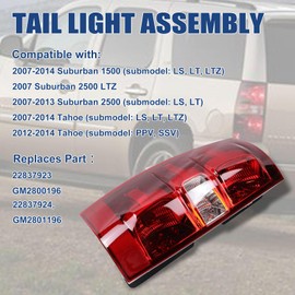 Goopool Tail Lights Assembly Compatible With Chevy Tahoe Suburban 2007 2008 2009 2010 2011 2012 2013 2014 Passenger and Driver Side Taillights Brake Signal Assembly With Bulb