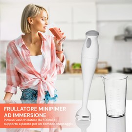 Avilia Minipimer Hand Blender 180 W White with Stainless Steel Blade and Container 500 ml - Ideal for Mixing and Preparing Smoothies, Soups and Sauces - Easy to Use and Wash
