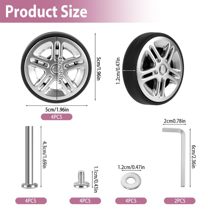 4 PCS 50x11mm Luggage Wheels Replacement, Silent Suitcase Wheel Double