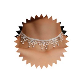 Atentuyi Boho Wedding Lotus Flower White Lace Choker Necklace Gold Bead Tassel Necklace Rose Choker Vintage Floral Choker Collar Short Clavicle Necklace Jewelry for Women Teen