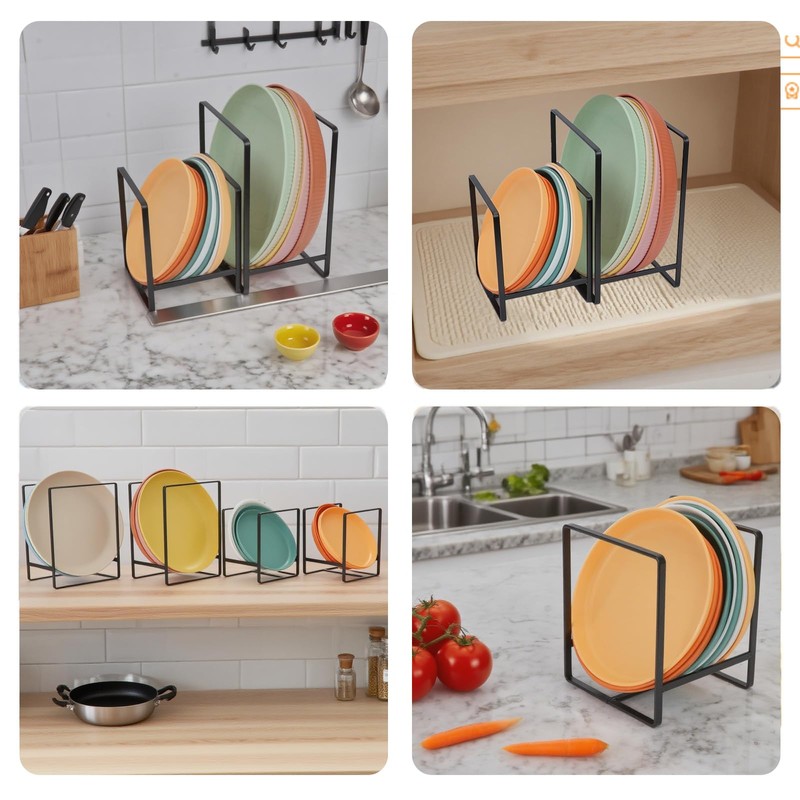 CEYAZYE 4 Pack Plate Holder Organizer for Cabinet Space Saver,
