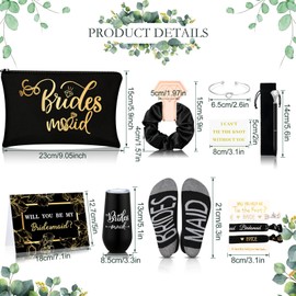 Yexiya 13 Pcs Bridesmaid Proposal Gifts Set Will You Be My Bridesmaid Gift 6 oz Stainless Steel Wine Tumbler Socks Scrunchie Pen for Engagement Wedding Bachelorette Party Supply(Fresh)