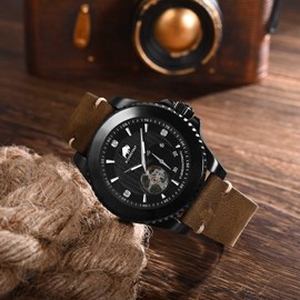 BISONSTRAP Distressed Leather Watch Strap, Watch Replacement Bands for Men, Quick Release Spring Bars, 20mm, Tan (Black Buckle)