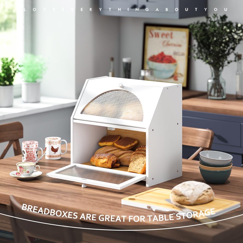 STDDRE Bamboo Bread Box with Cutting Board, Double Layer Extra