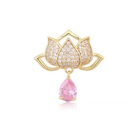 Pink Lotus Flower Rhinestone Brooch Crystal Drop Brooch Pin Elegant Lotus Full Crystal Flower Brooch Pin Lady Plant Brooch for Women Clothing Accessories Wedding Daily Jewellery Gifts, Metal
