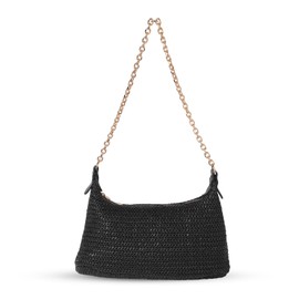 GOLDTIMO Women's Straw Woven Beach Bag Summer Vacation Shoulder Purse, Black, Small, Stylish