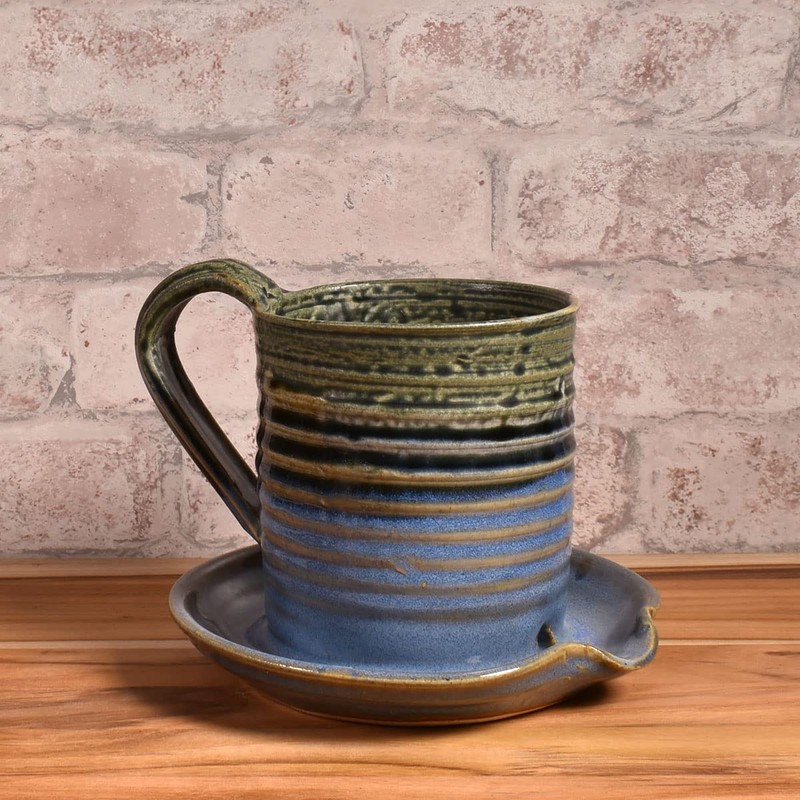 American Handmade Microwave Bacon Cooker by Holman Pottery, Smoky Blue