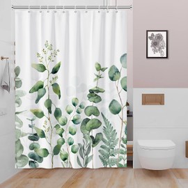Yeele Green Shower Curtain, Plant Shower Curtain Teal Leaves Shower Curtain Machine Washable, Waterproof Fabric Shower Curtain Set for Bathroom Decor with 12 Shower Curtain Hooks 48x72 Inches