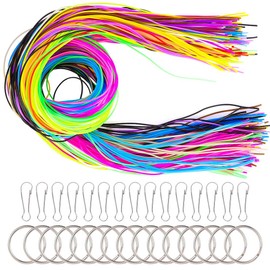 tao Pipe 200 PCS Scoubidou Strings DIY Plastic Lacing Cord Handwork Gimp String for Jewelry Making in 20 Colors with 15 PCS Snap Clips and 15PCS Key Chain Rings