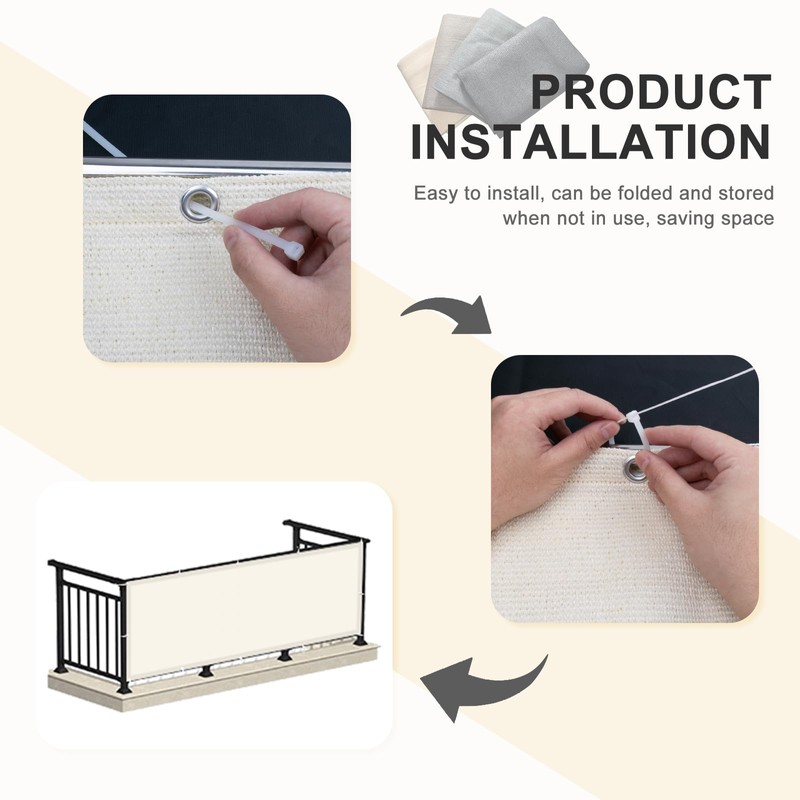 HENG FENG Balcony Privacy Screen 80x400cm, Cream