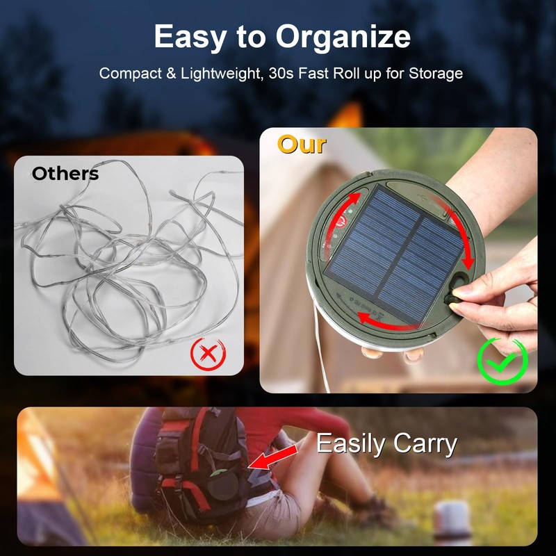 Solar Power Camping Lights String,Outdoor String Lights with 8 Modes