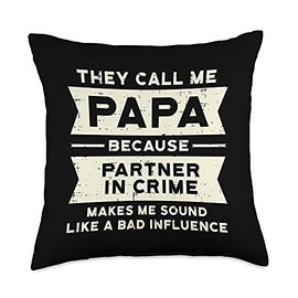 Best Dad Pillows Husband Birthday Fathers Day Gift Papa Partner in Crime Bad Influence Funny Fathers Day Dad Throw Pillow, 18x18, Multicolor