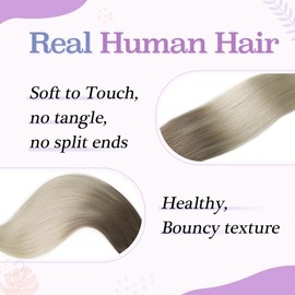 Sindra Clip in Hair Extensions Human Hair, Ombre Color Dirty Blonde to Platinum Blonde Clip in Extensions 20 Inch 120g 6pcs Brown Extensions Straight Remy 6pcs C20#8/60