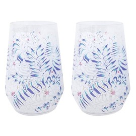 Lilly Pulitzer Stemless Wine Glass Set of 2, Large Acrylic Wine Glasses, 22 Ounce Plastic Cocktail Cups for Indoor/Outdoor (Summer Shorelines)