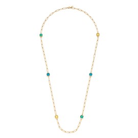 Leonardo Juna 021752 Stainless Steel Necklace Gold-Coloured Long Link Chain with Faceted Glass Stones Blue Green Yellow Women's Jewellery 1 Piece, Stainless Steel, No Gemstone
