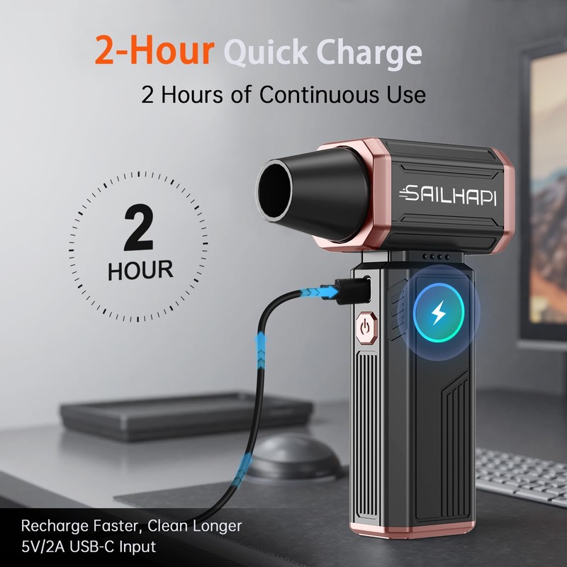 SAILHAPI Compressed Air Duster 300000RPM, Cordless Electric Office Duster Brushless