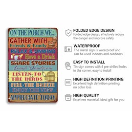 On The Porch We Tin Sign Vintage Porch Metal Signs Funny Wall Decor Plaque For Home Bar Bathroom Pool Patio Deck Porch Outdoor Decoration 8x12 Inch