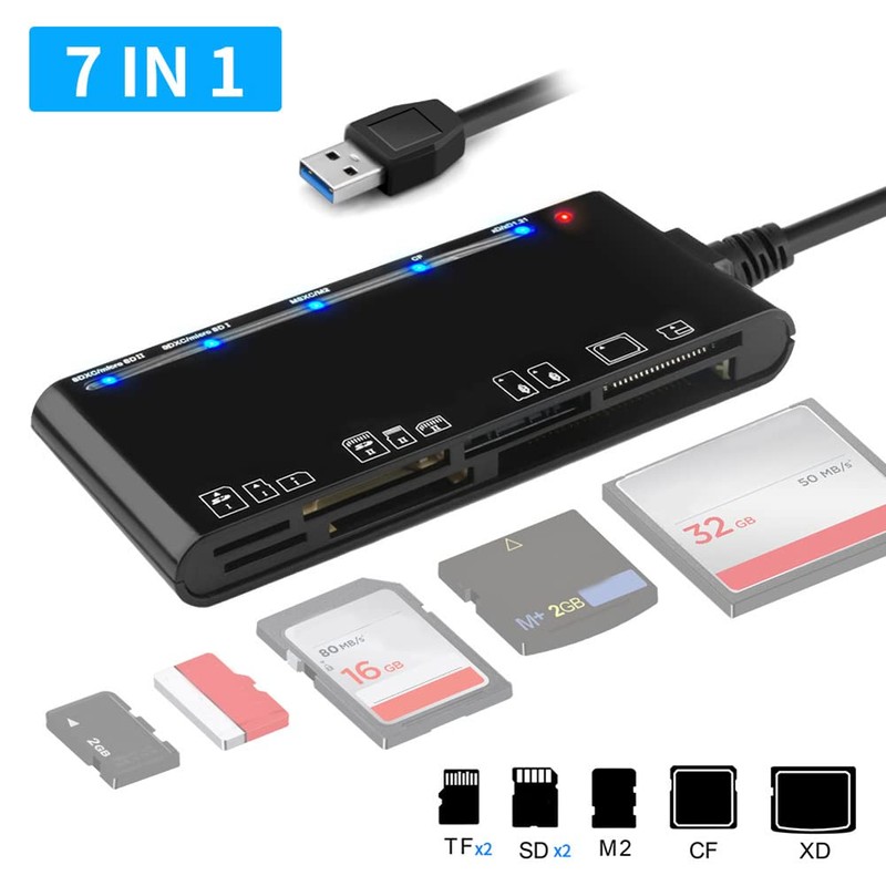 Lyaciomn 7 in 1 Reader Multifunction Card Teader/XD/MS/SD/TF Card Reader