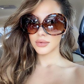 Super OVERSIZED XXL Very Large Round Dark Sunglasses Women SHADZ BIG LORENA Half Face Full UV Protection UV Blocking Lenses - Color: TORTOISE HAVANA