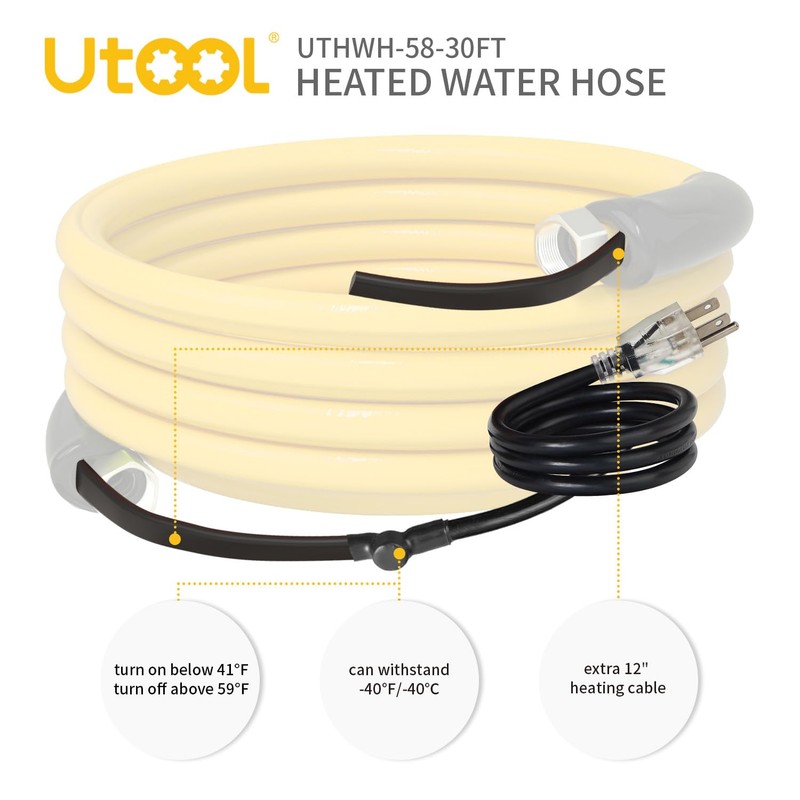 UTOOL 30 FT Heated Water Hose for RV Camper with