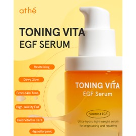 ATH ATHE Toning Vita EGF Serum - Korean Skin Repairing Serum with Vitamin C - Hydrating & Soothing Hypoallergenic Ampoule for Day & Night Use, 1.01 fl.oz.