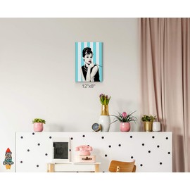 HB Art Design Audrey Hepburn Wall Art Breakfast at Tiffany's Movie Blue and White Striped Background Canvas Wall Art Art Canvas Print Wall Decor Bedroom Decor Living Room Decor Made in The USA 12x8