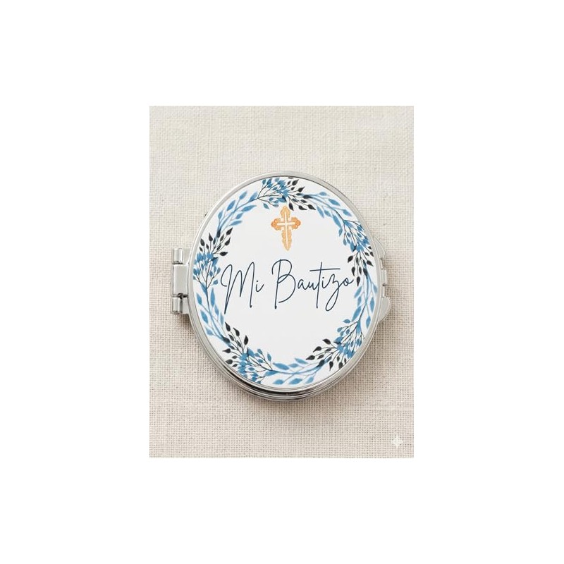 30 Pz. Recuerdo Bautizo Espejo Listo para Entregar (Circulo Azul)