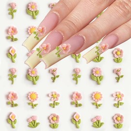 20Pcs Pink Flower 3D Nail Charms Artificial Resin Cute Flower Nail Rhinestones Emboss Luminous Nails Art Charms DIY Nail Gems Charms for Nails Simple Design Manicure Decor for Women Daily Wear