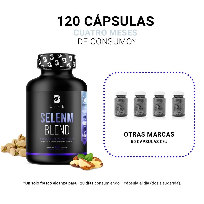 Selenio de 120 Cápsulas. Ingredientes naturales: con Vitamina E para