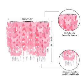 Hi-ERA Butterfly Light Shade for Ceiling Pendant Light, Dreamy Lightshade with Crystal Beads, Easy Fit Lampshade with Star Light Effect for Girl’s Bedroom Decoration, Diameter 30cm, Pink
