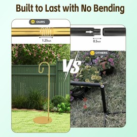 SIGOWING Shepherds Hooks for Outdoor, 61" Tall Freestanding Bird Feeder Stand & Wind Chime Hanger, Heavy-Duty Rust Resistant Iron Pole with Flat Base for Hanging Plant Stand, Wreath, Lanterns (Gold)