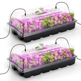 MIXC Seed Starter Tray with Lights, 2 Packs Mini Propagator Plant Grow Kit Greenhouse with Humidity Vented Domes and Base for Seeds Starting, Black