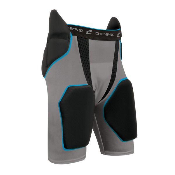 CHAMPRO boys Tri-Flex 5-Pad Built-In Hip, & Tri Flex Integrated 5 Pad Football Girdle with Built In Hip Tail Thigh Pads, Black, Charcoal Inset, Large US