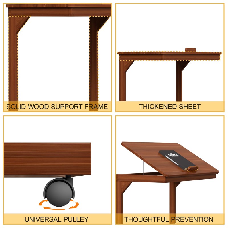 WUGCHDA C-Shaped Couch Table, Side Table with 360° Rotating Wheels,