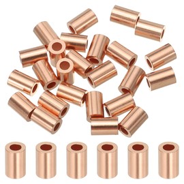 sourcing map 1/16"(1.5mm) Wire Rope Stop Sleeve, Copper Crimping Loops Sleeve Round Crimp Ferrules for Wire Rope and Cable Ferrule, Gold 25Pcs