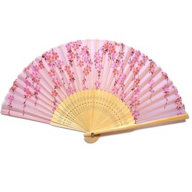 Asahi-Oh Fan - Flowing Cherry Blossom (Blue) 21cm 30-section Women's Ladies Silk Fan Artisan Handmade Raku Port Japan ReCom Set 121050