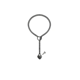 Ticome Women's Slip Chain Necklace Locker Key Heart O-Ring Black Stainless Steel Punk Rock Cuba Adjustable Long Lariat Y Necklaces for Men