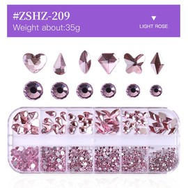Lismyakey Nail Art Parts, Nail Rhinestone, Nail Stone, 3D Diamond Shape, Heart, Rectangle, Round, Nail Art Parts, Nail Decoration, Handmade Material, Craft Parts, DIY Nail Decoration, 2 Tweezers