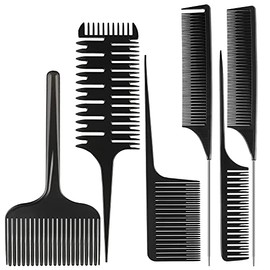 Patelai Juego de 6 peines para el cabello, 3 vías para seccionar, teñir, levantar cola de rata para tejer, secar y colorear, color negro