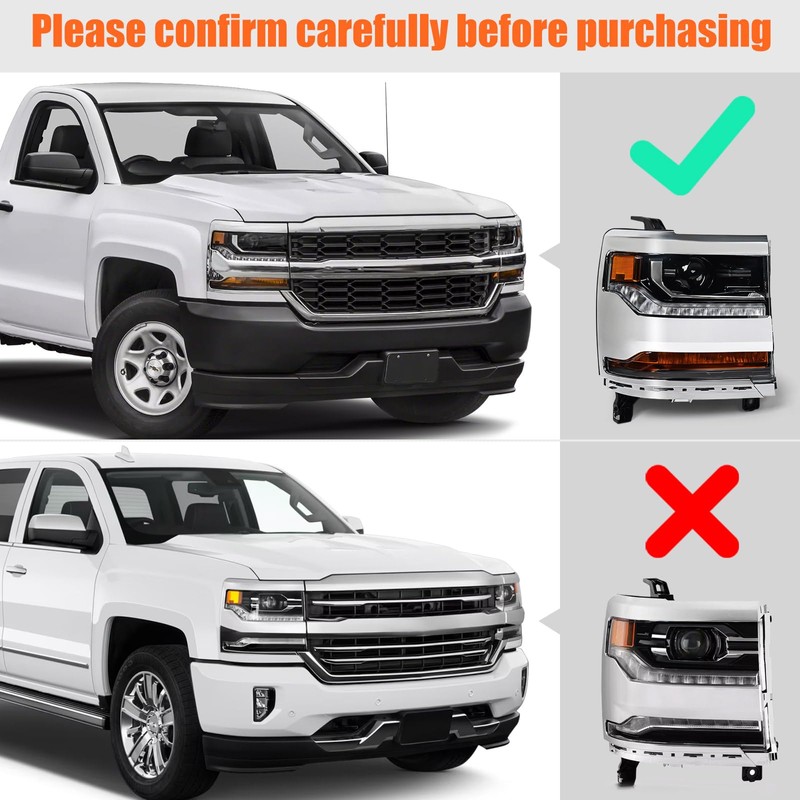 FIONE HID/Xenon Headlight Assembly Compatible with Chevy Silverado 1500 2016-2018/2019