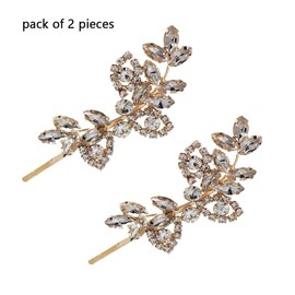 Uongeod Rhinestone Bridal Hair Clips (2 Pieces) Leaf Wedding Bridal Crystal Pearl Hair Clips Silver Rhinestone Elegant Hair Accessories for Bridal Silver