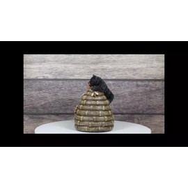 Rustic Forest Black Bear Climbing On Honey Beehive with Bumblebees Figurine