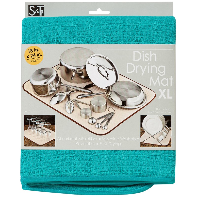 T & S STS Dish Drying Mat, Teal