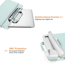 MOSISO 360 Protective Laptop Shoulder Bag Compatible with MacBook Air/Pro, 13-13.3 inch Notebook, Compatible with MacBook Pro 14 inch M3 M2 M1 2024-2021, Matching Color Sleeve with Belt, Mint Green