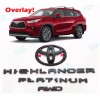 Toyota OEM 4pc Gloss Black HIGHLANDER Platinum Logo AWD OVERLAY