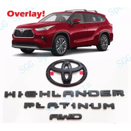 Toyota OEM 4pc Gloss Black HIGHLANDER Platinum Logo AWD OVERLAY Emblem 2020+ Highlander