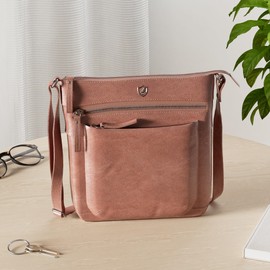 Cochoa women Real Leather Small Triple Zip Crossbody Bags Purse Travel Bag