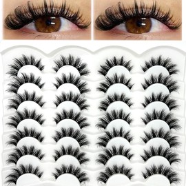 etokdos Cat Eye Lashes Wispy Natural 16mm Short Strip Lashes Pack Clear Band Cateye Faux Mink False Eyelashes Natural Look