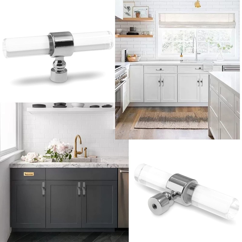 Cionyce 2 Pack Acrylic Cabinet Knobs Silver Drawers Knobs, Clear