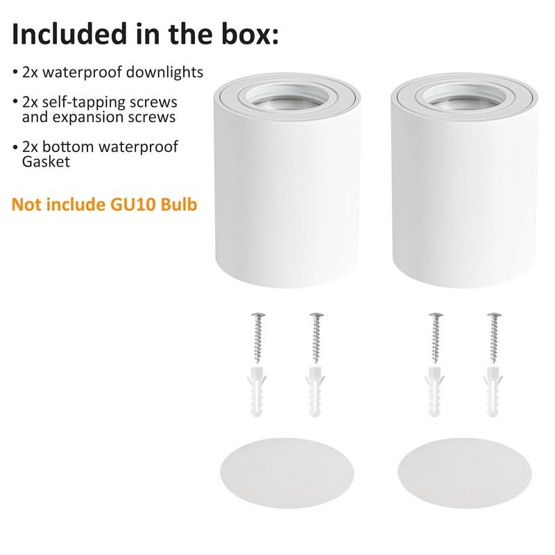 Gleonlux Ceiling Spotlight IP44 White GU10 Surface-Mounted Spotlights Flat Surface-Mounted
